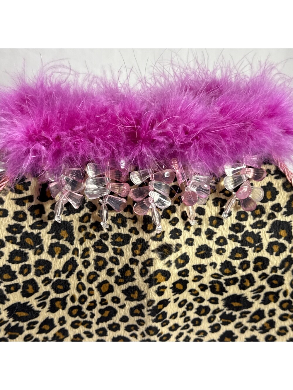 Animal Print Purse Clutch Table Lamp Dangle Beads Leopard Print Pink Faux Fur
